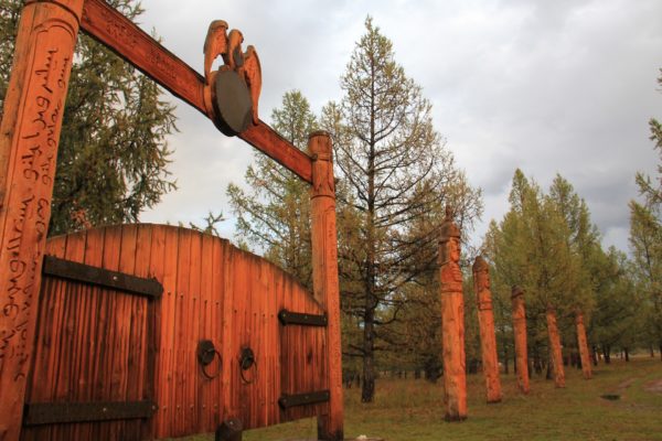 Wooden monuments at the Khukh Lake